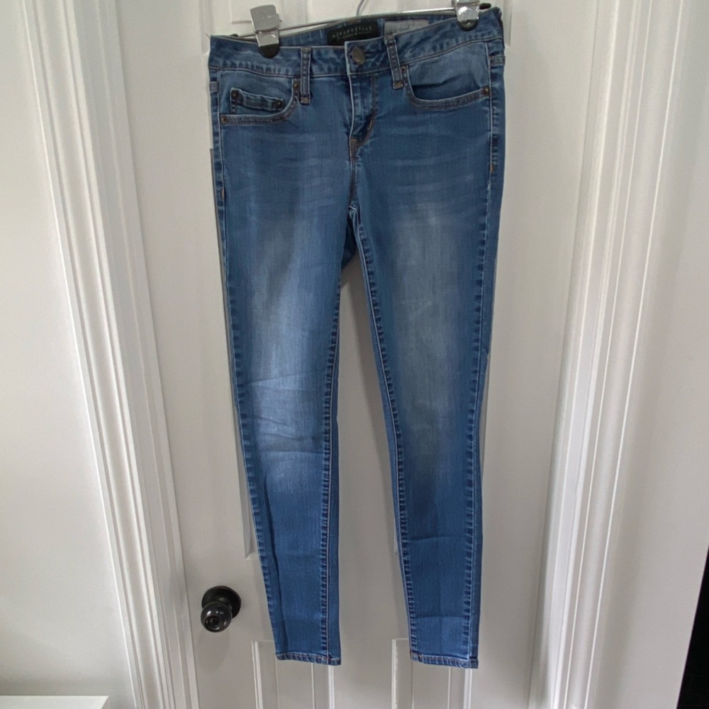 Aéropostale Women's Slim Jegging Jeans Blue Denim Cotton Blend Size 4 Regular‎
